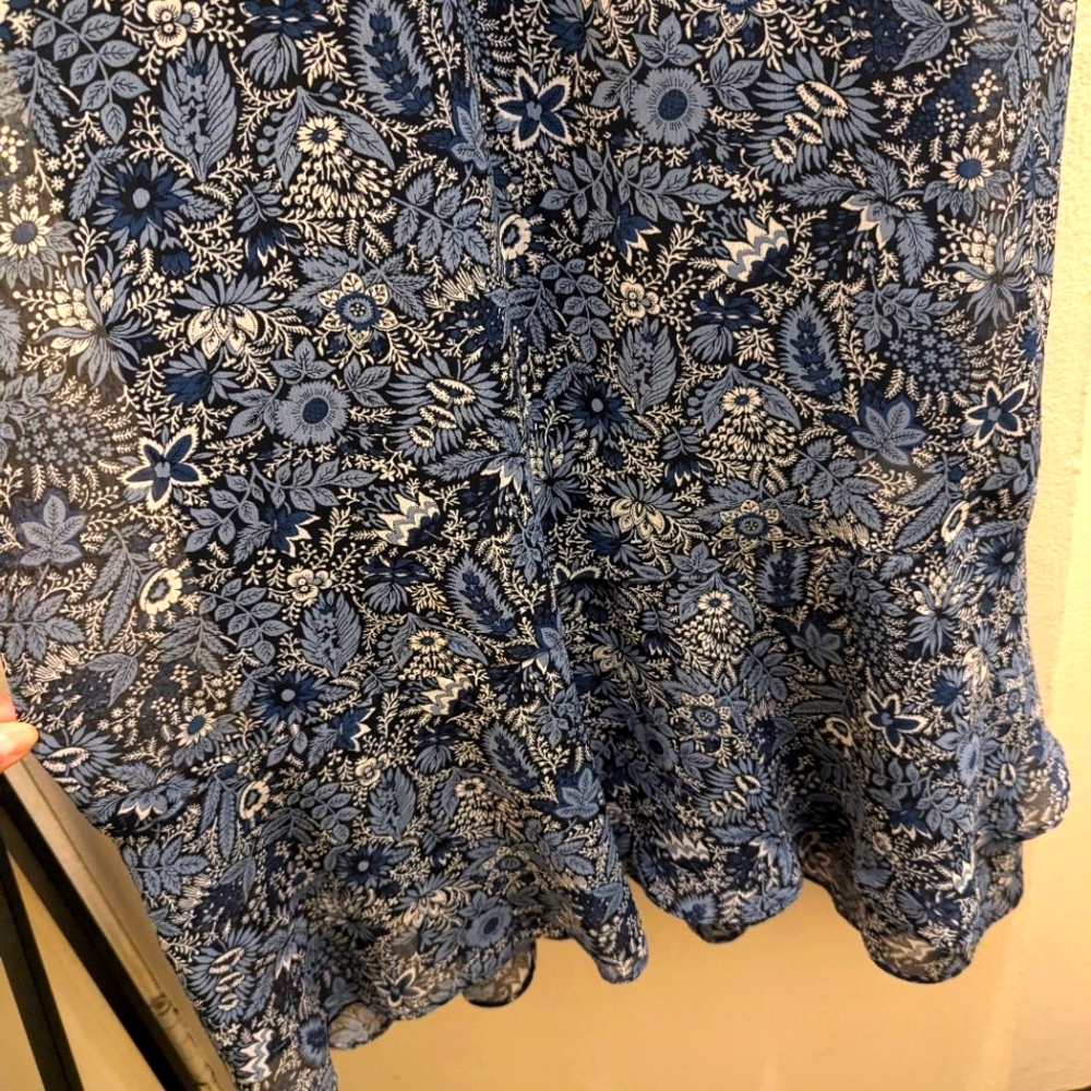 Banana Republic Factory Ruffle Wrap V-neck Blue & White Floral Midi Dress- L - Picture 10 of 14